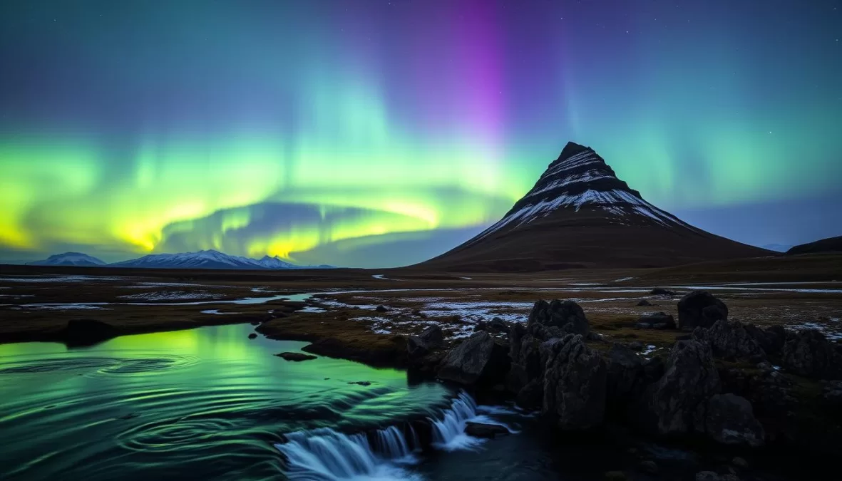 Northern Lights over Kirkjufell mountain in Iceland