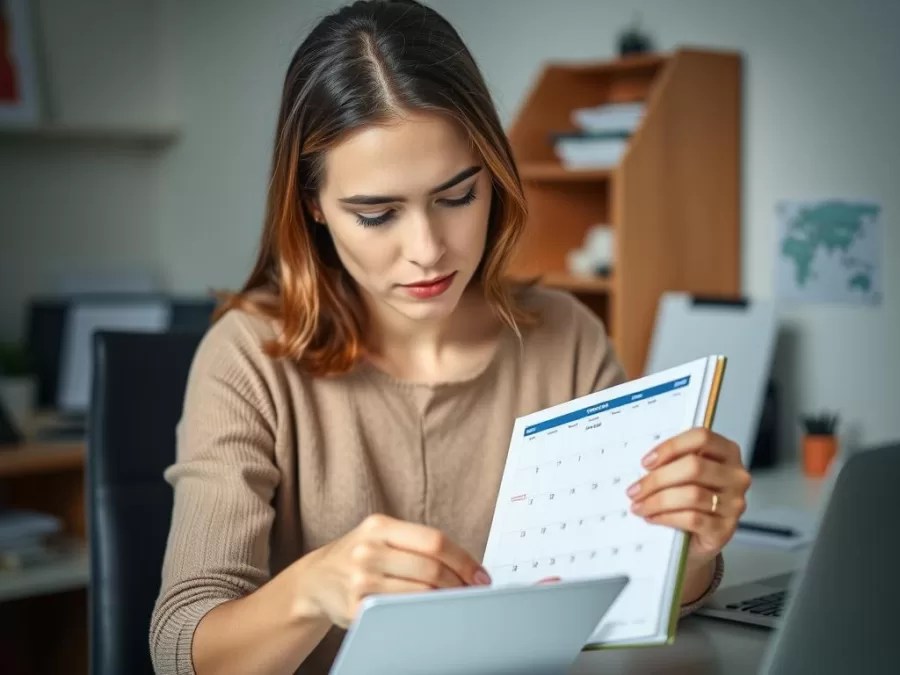 Person organizing calendar for time management stress reduction