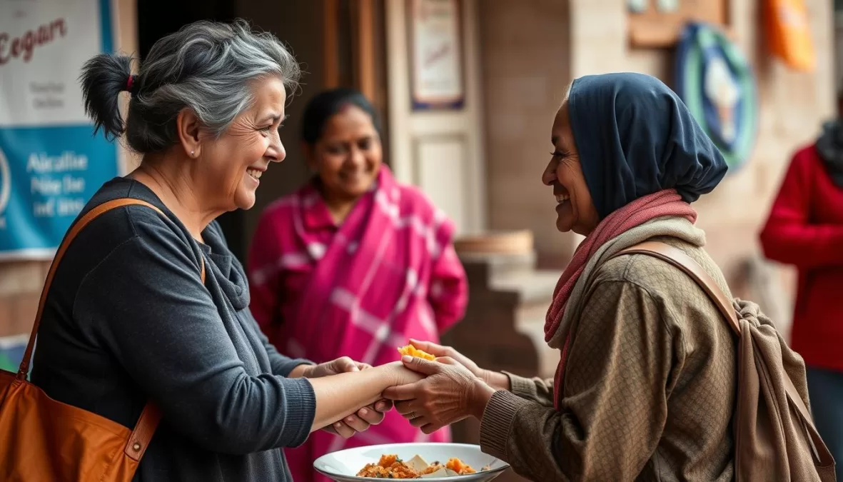 Person performing an act of kindness to boost mental health