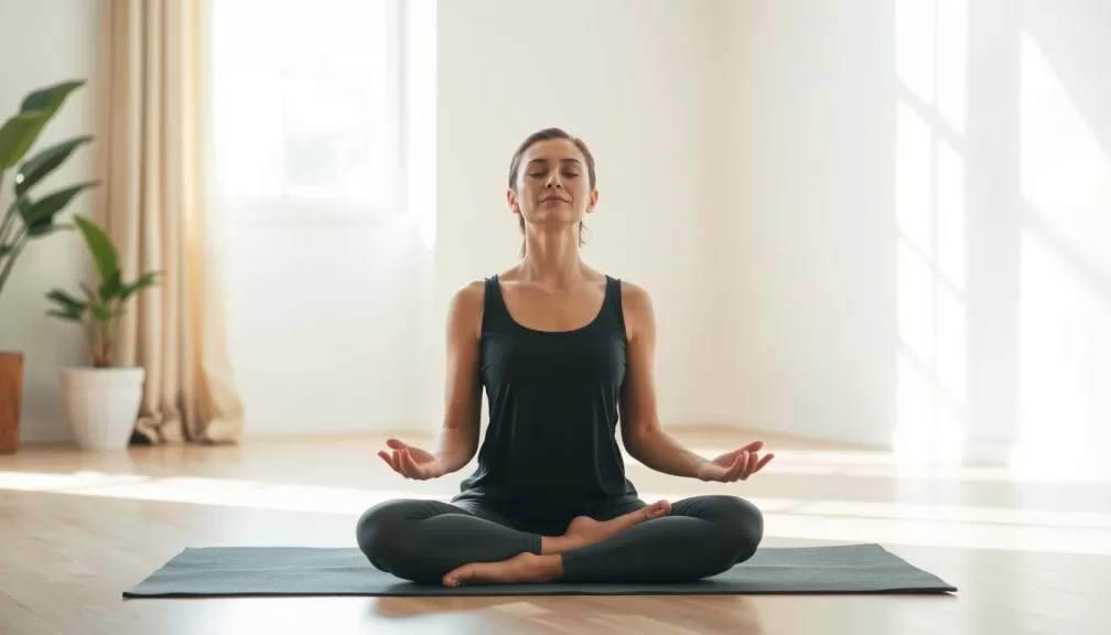 Person practicing mindfulness meditation for stress management techniques
