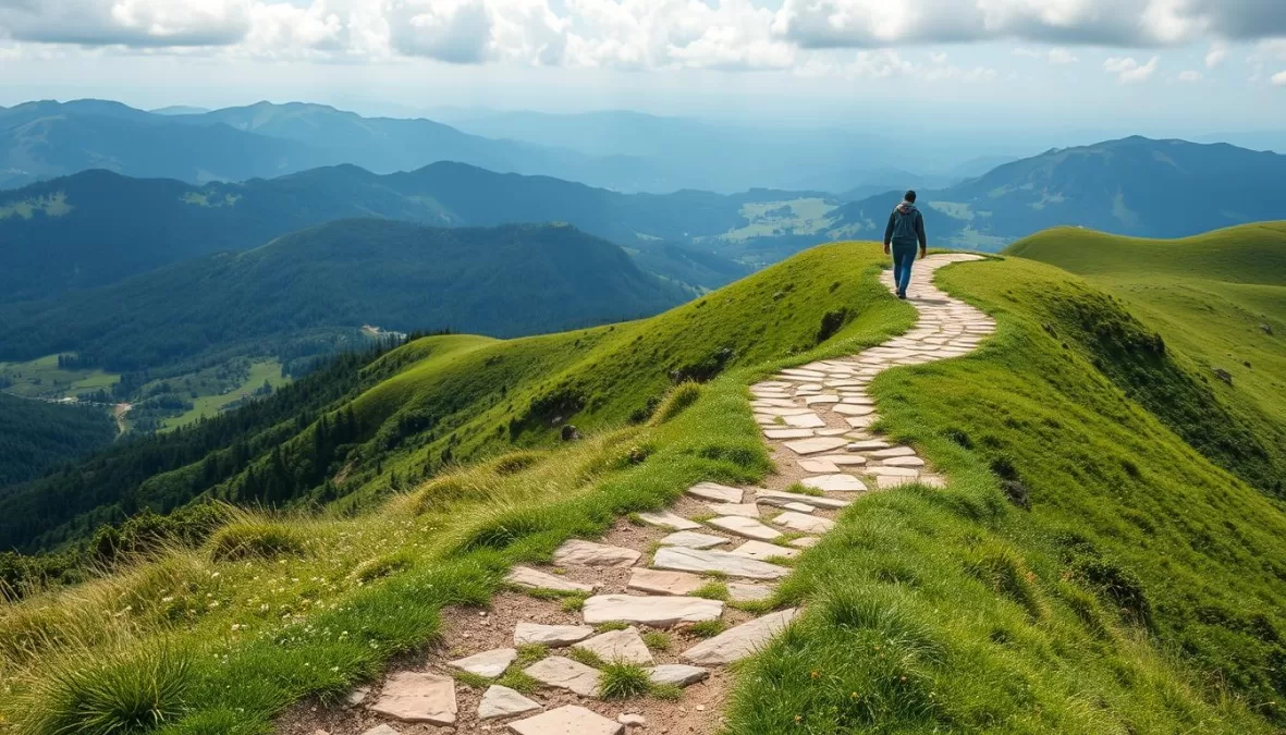 Person taking small steps on a path symbolizing mental health journey