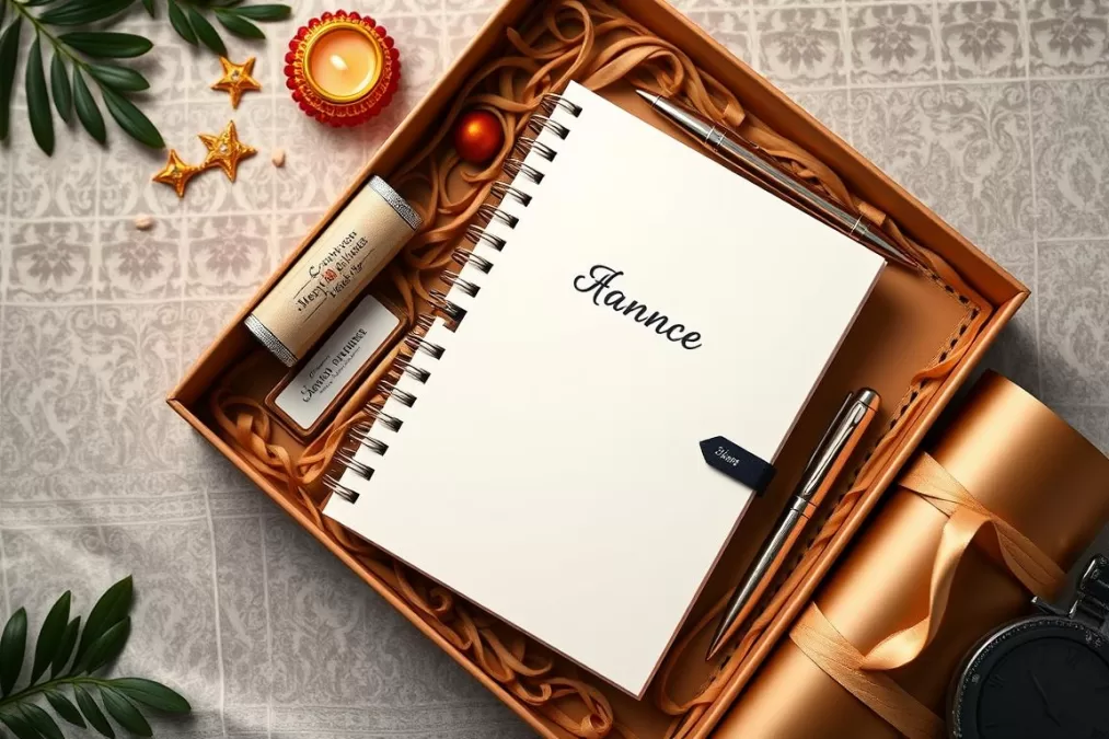 Personalized stationery gift set with name engraving for Diwali under 1000 Rs
