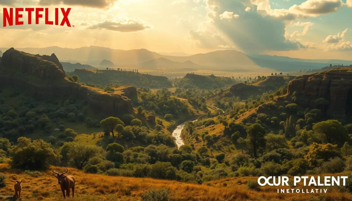 Scene from Our Planet showing diverse wildlife and landscapes