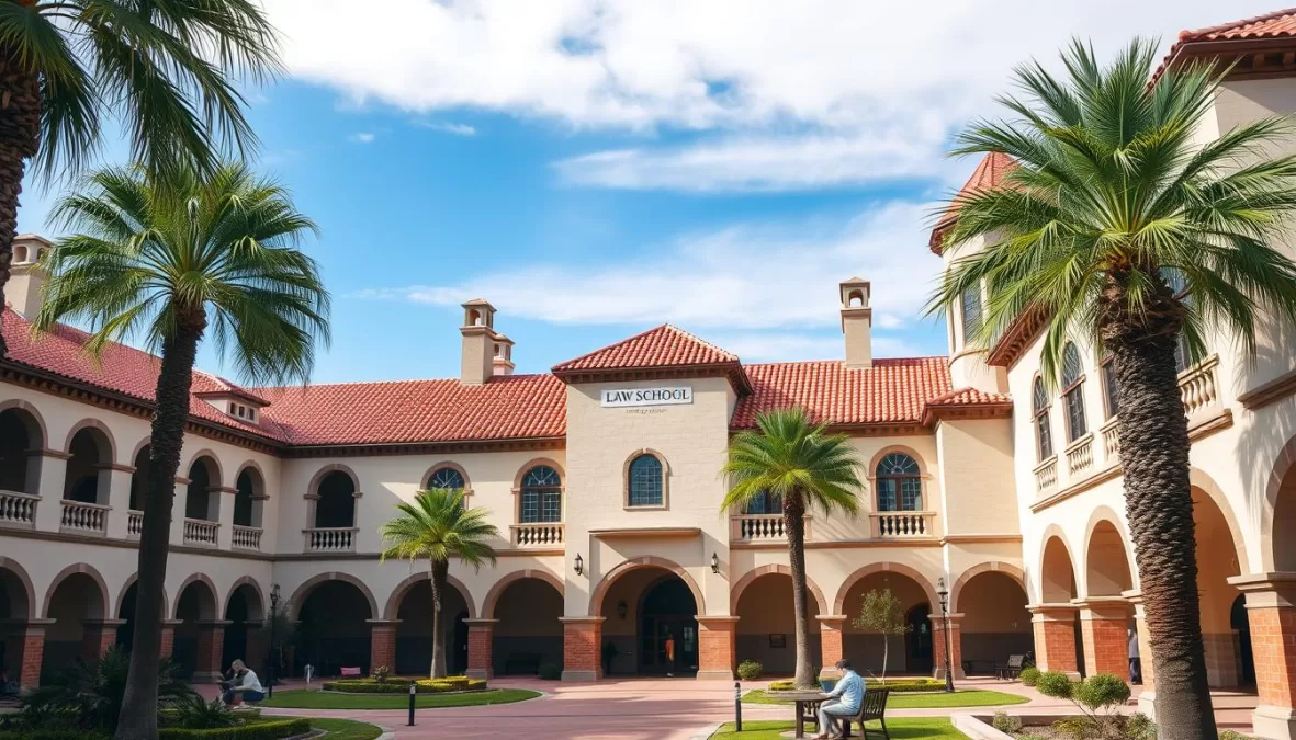 Stanford Law School campus view, ranked among the top 10 best law schools in the world