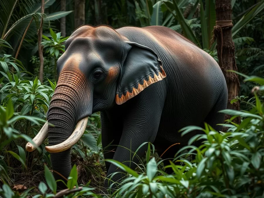 Sumatran elephant in rainforest, among most endangered animals in the world 2025