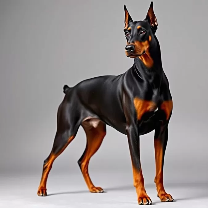 Alert Doberman Pinscher showing sleek black and tan coat and athletic build