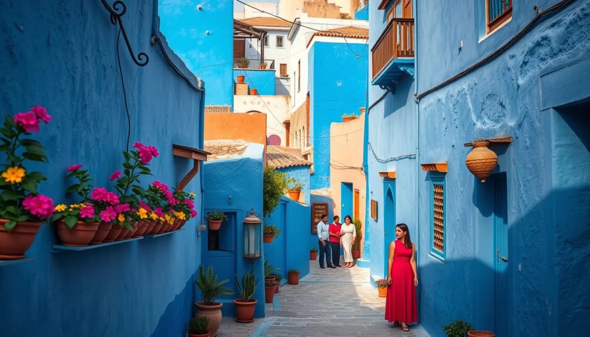 Blue city of Chefchaouen with traditional architecture, Morocco