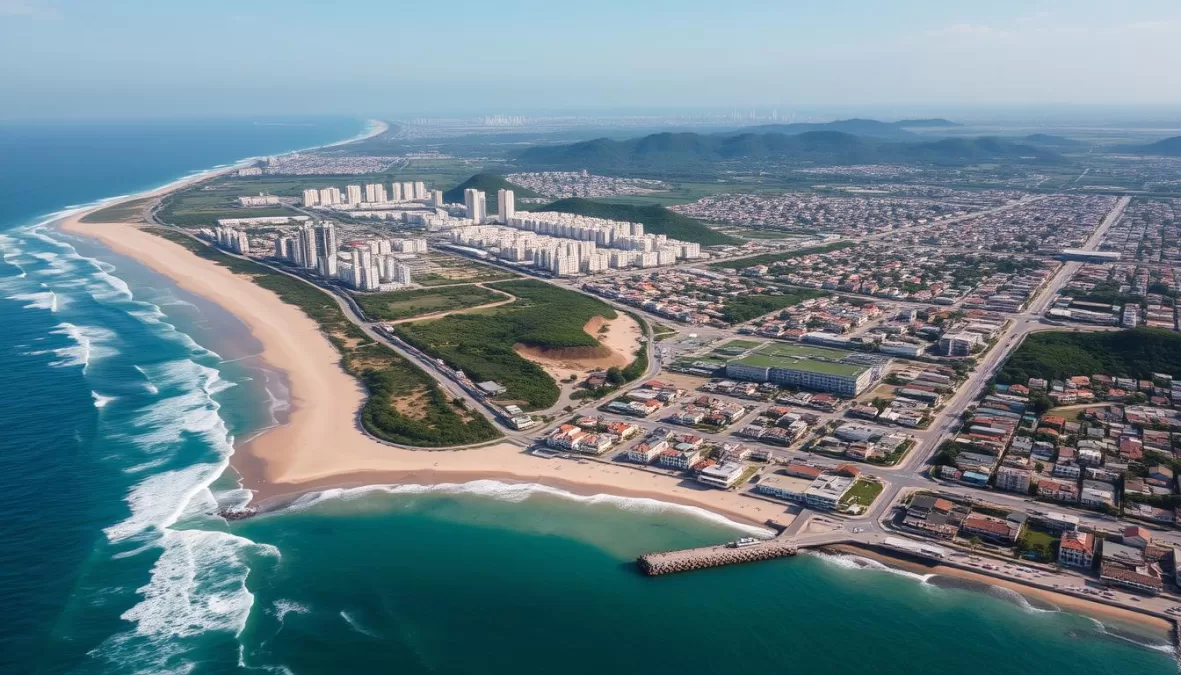 Coastal view of Natal showing beaches and urban development in this dangerous Brazilian city