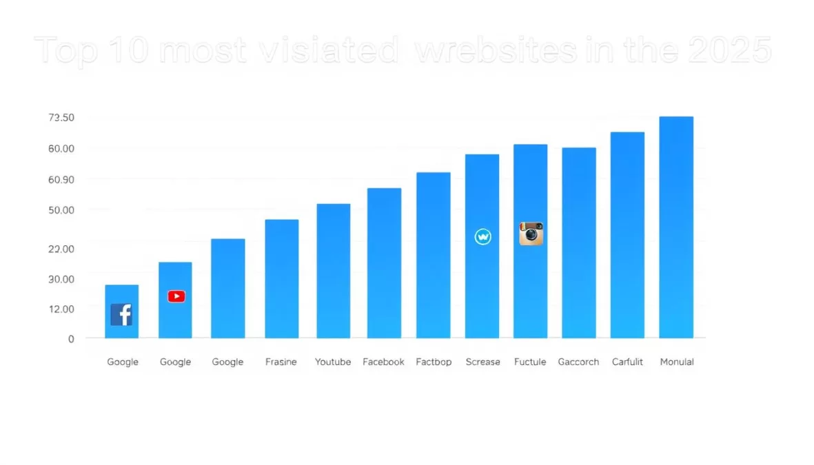 Data visualization showing the top 10 most visited websites in the world 2025 with their relative traffic volumes