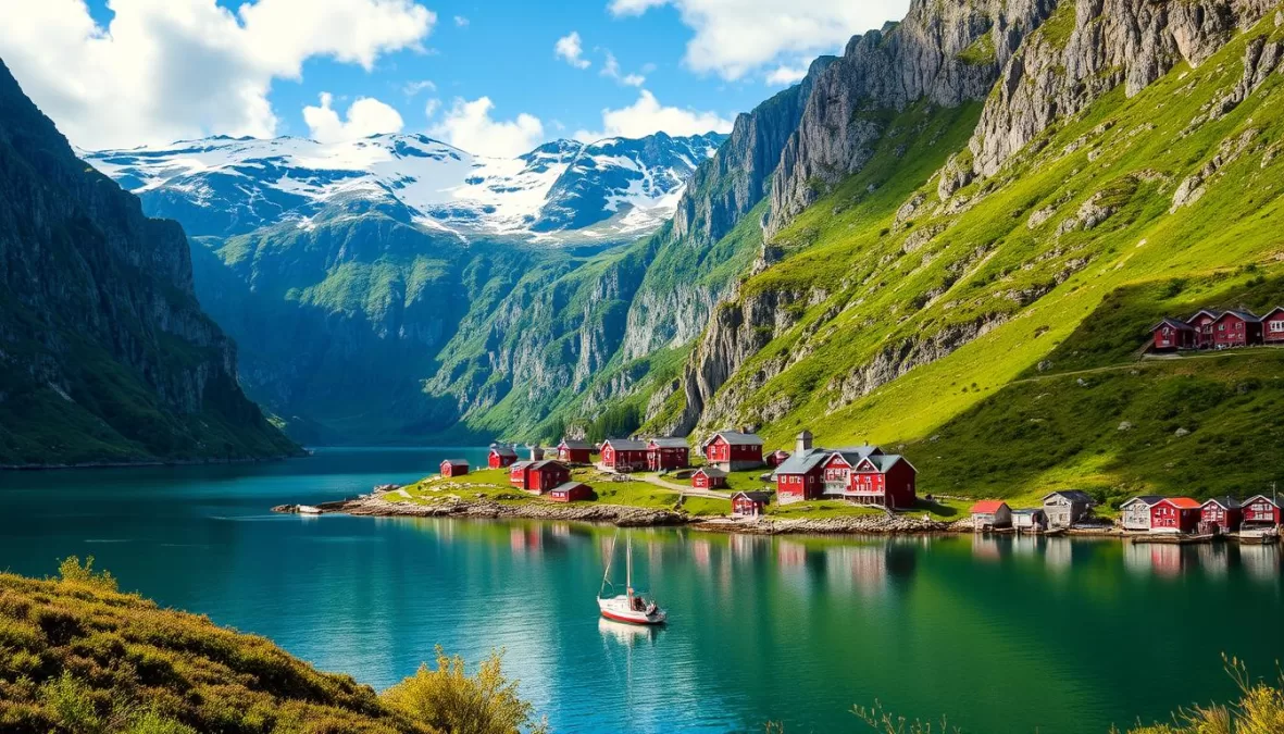 Dramatic Norwegian fjord with mountains and clear waters