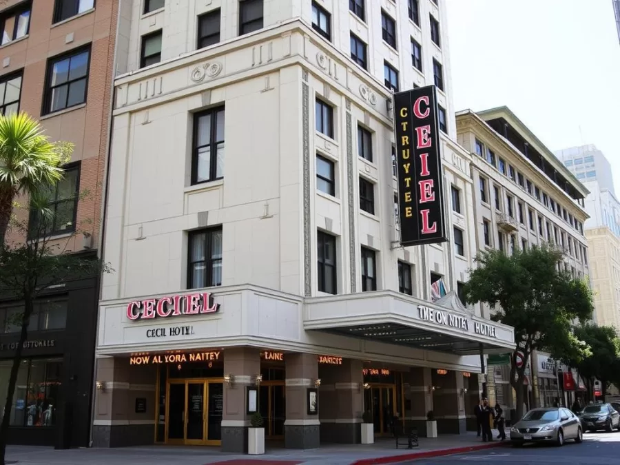 Exterior of the Cecil Hotel in Los Angeles where Elisa Lam's mysterious death occurred