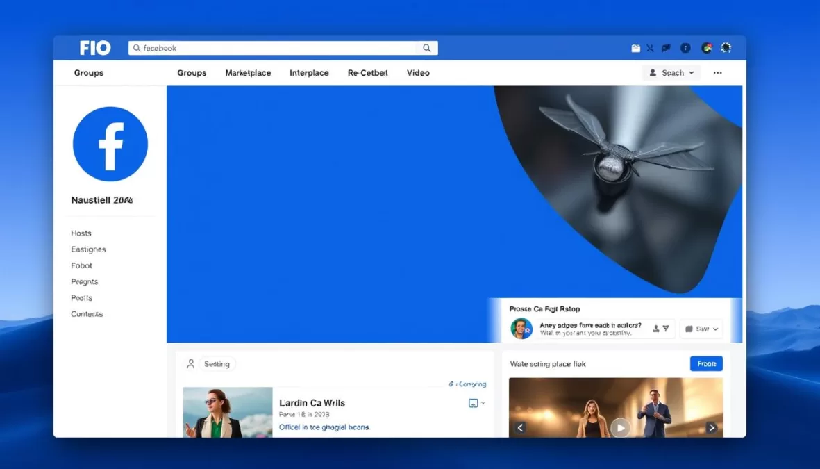 Facebook interface showing groups, marketplace, and video content features