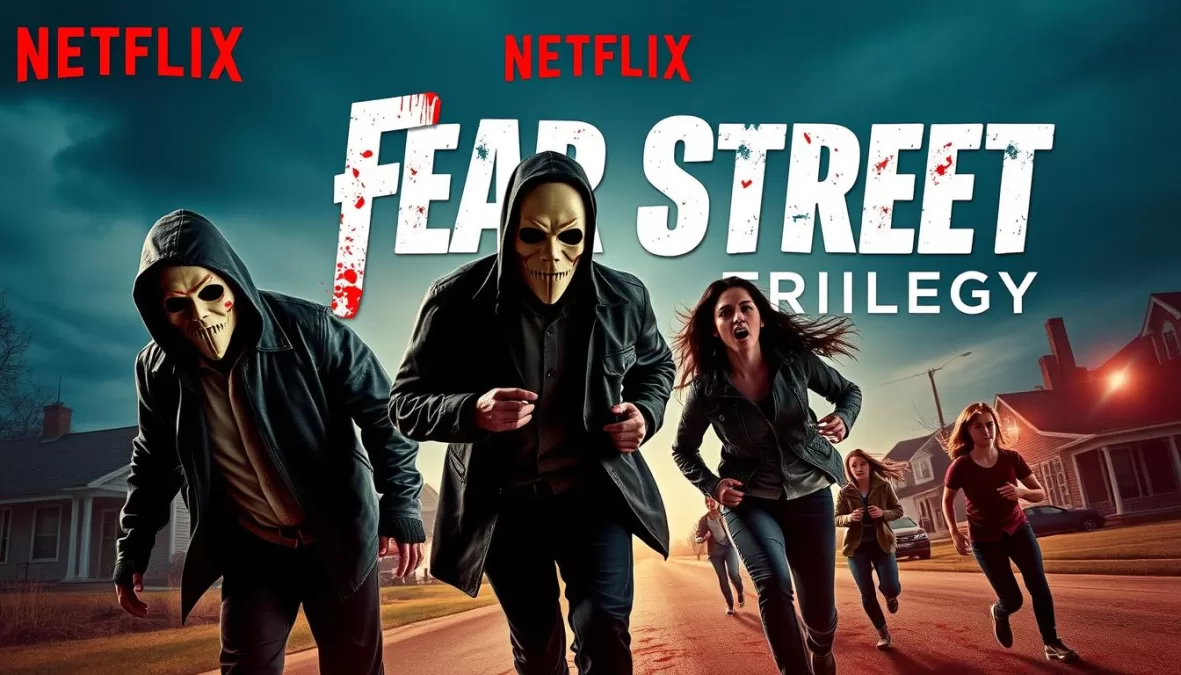 Fear Street Trilogy movie poster showing masked killers across different time periods - top 10 scary movies on netflix