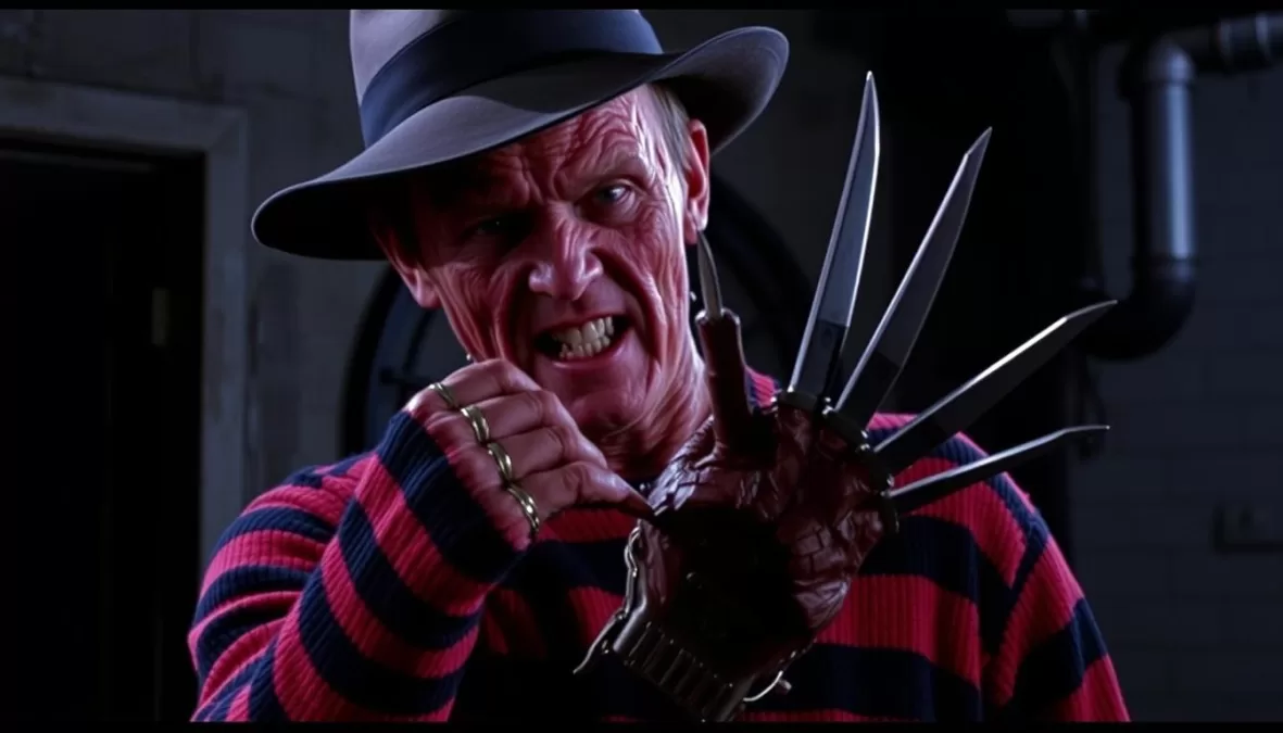 Freddy Krueger with his iconic burned face and bladed glove in A Nightmare on Elm Street