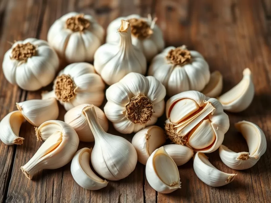 Fresh garlic bulbs and cloves, considered among the top 10 most nutritious foods in the world for their medicinal properties
