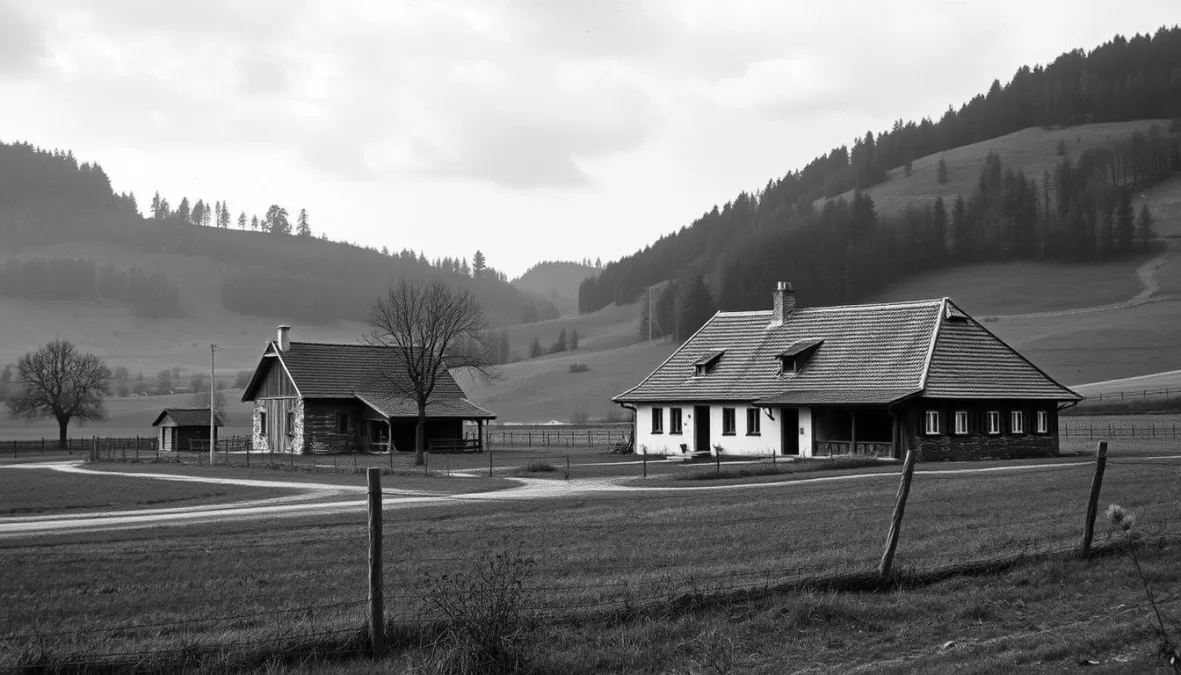 Historical photograph of the isolated Hinterkaifeck farmstead in Bavaria, Germany
