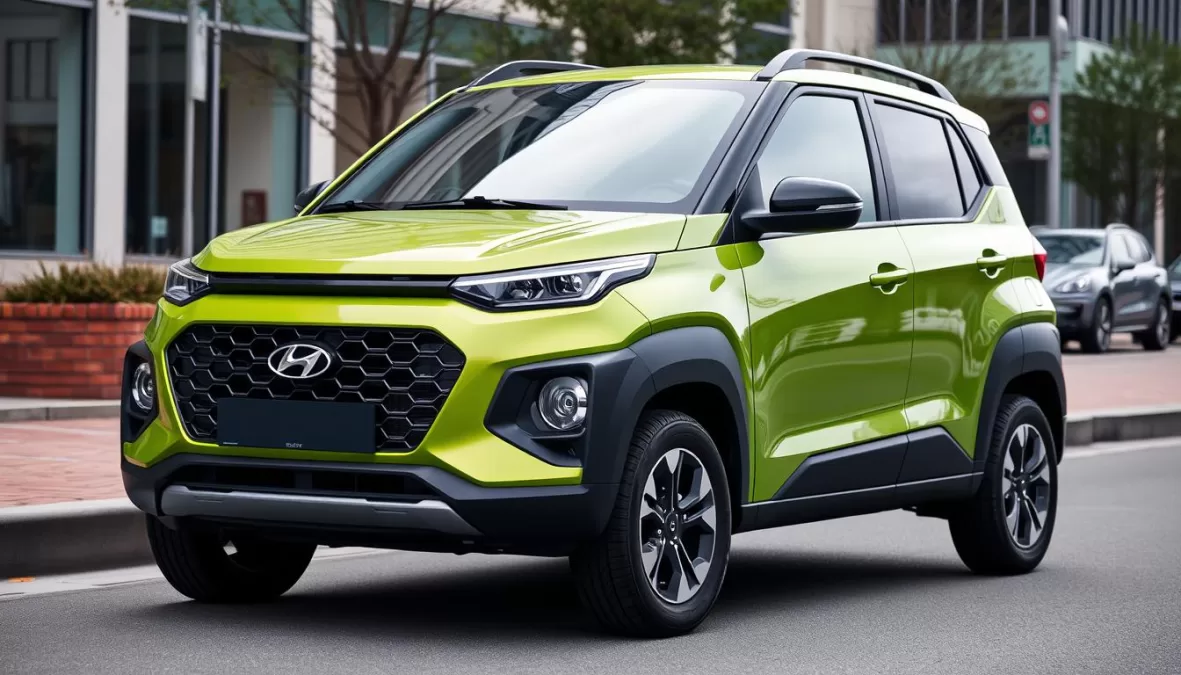 Hyundai Exter micro SUV in green color showing its bold design, one of the top 10 cars under 10 lakhs in India