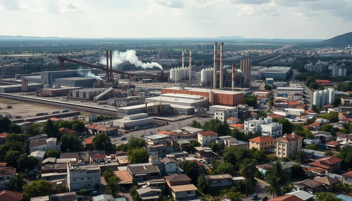 Industrial area of Ciudad Guayana showing the contrast between industry and poverty in this dangerous Venezuelan city