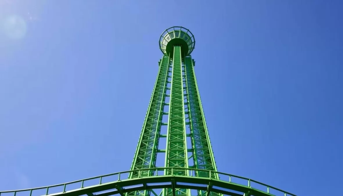 Kingda Ka roller coaster showing its massive 456-foot height, one of the scariest roller coasters in the world
