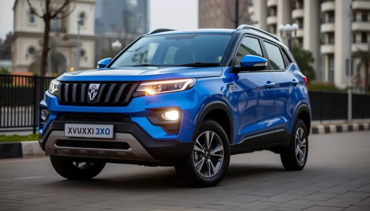 Mahindra XUV 3XO compact SUV in blue color showcasing its modern design, featured in top 10 cars under 10 lakhs in India