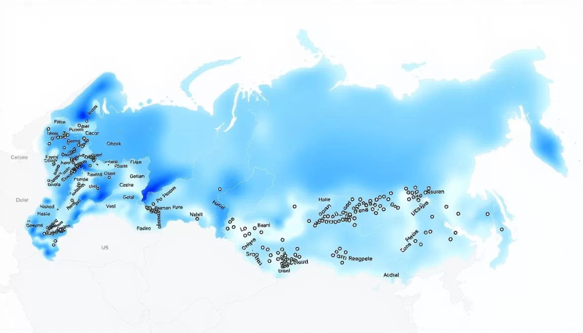Map of Russia showing population distribution across its vast territory in 2025