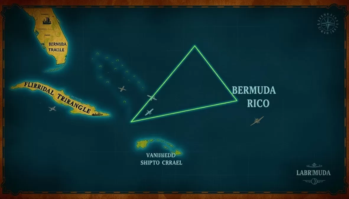 Map of the Bermuda Triangle showing mysterious disappearances