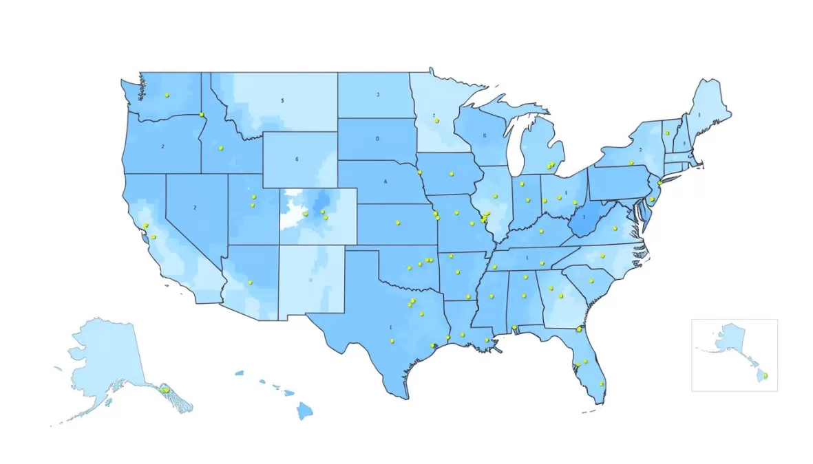 Map of the United States showing population distribution across states in 2025