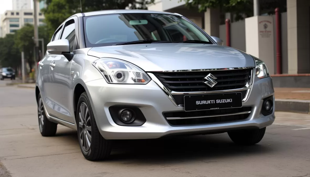 Maruti Suzuki Dzire compact sedan in silver color showing its elegant design, featured in top 10 cars under 10 lakhs in India