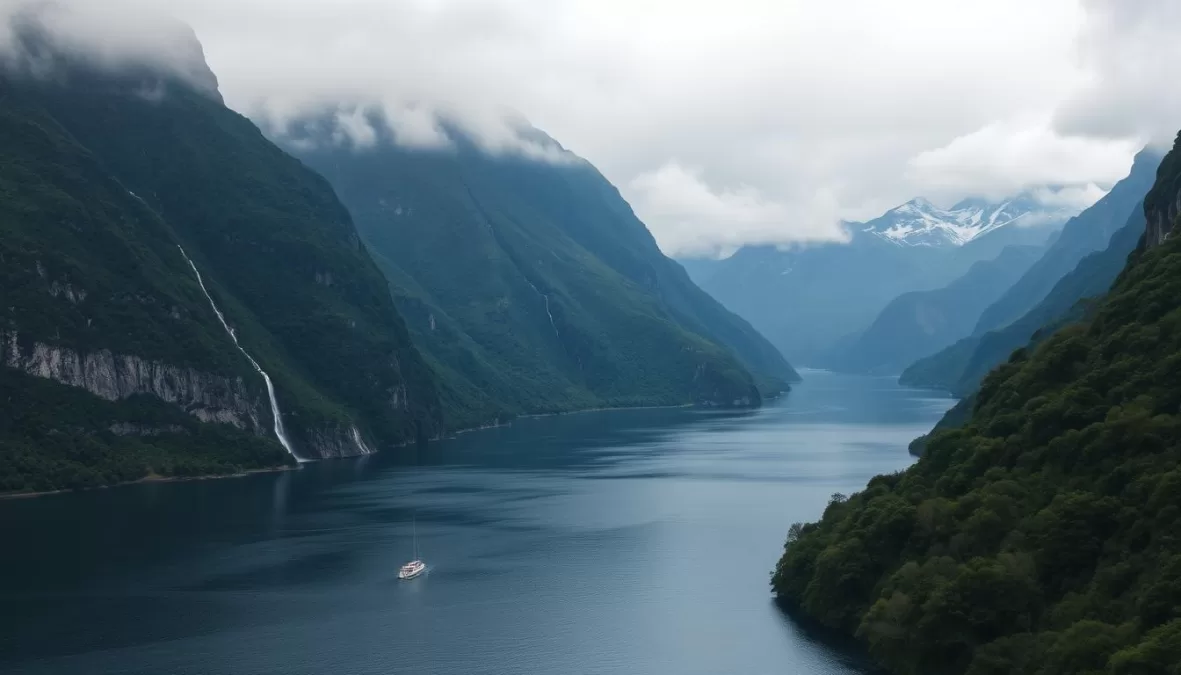 Milford Sound with dramatic mountains and waterfalls, New Zealand