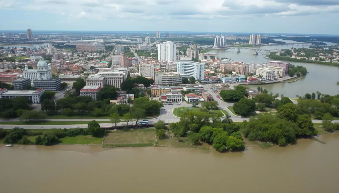 Panoramic view of Ciudad Bolívar showing the Orinoco River and urban development in this dangerous Venezuelan city