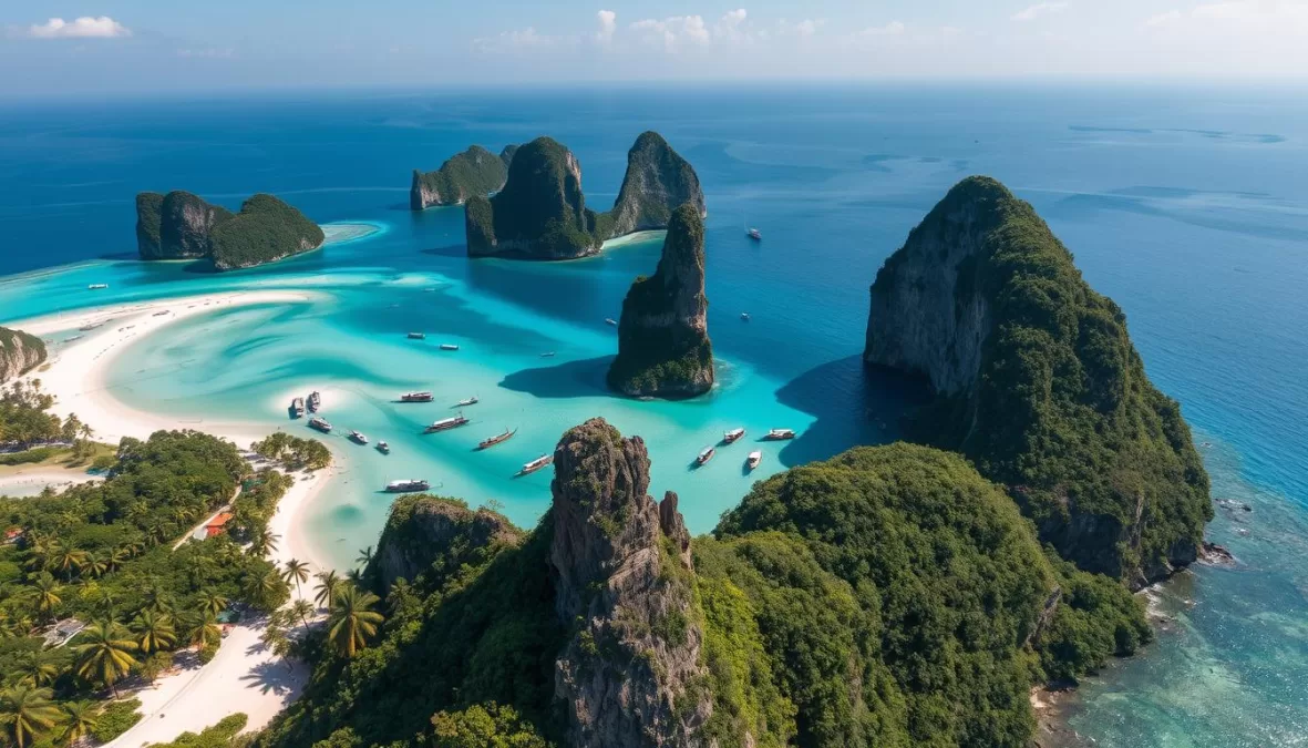 Phi Phi Islands with limestone cliffs and turquoise waters, Thailand