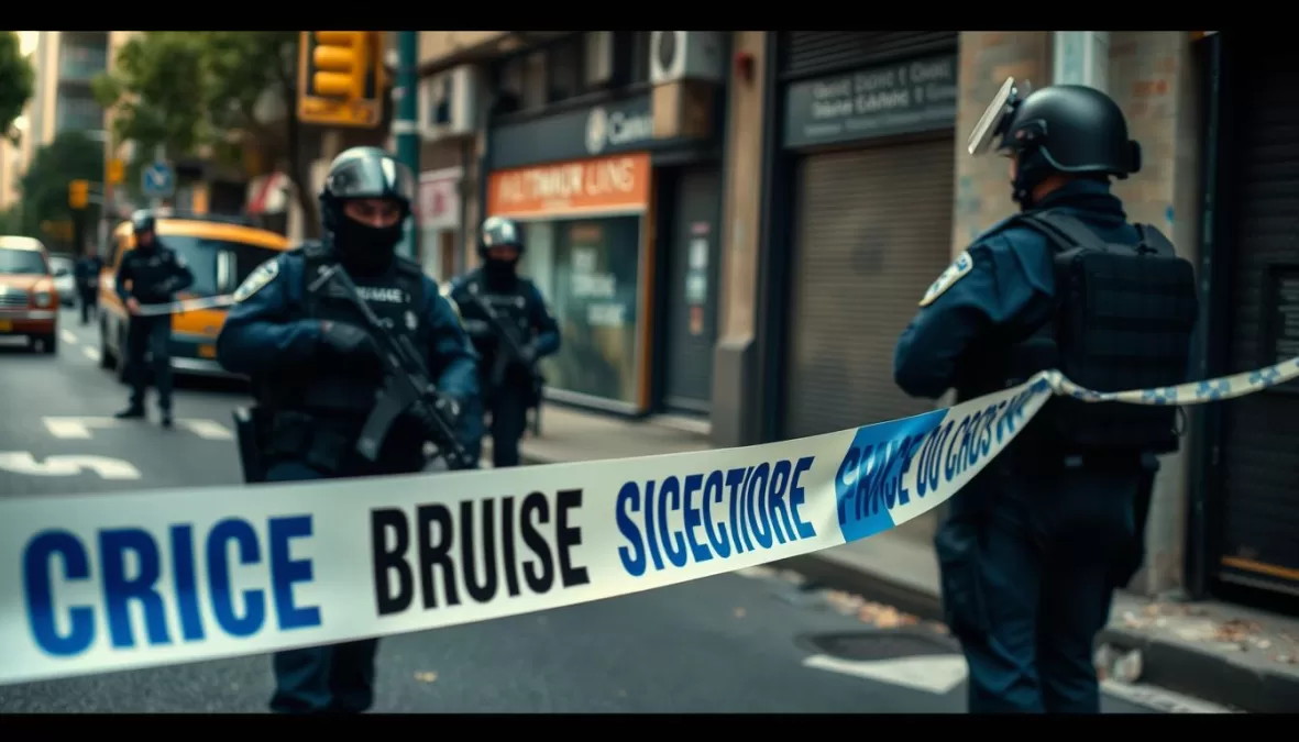 Police officers patrolling in one of the most dangerous cities in the world with crime scene tape visible