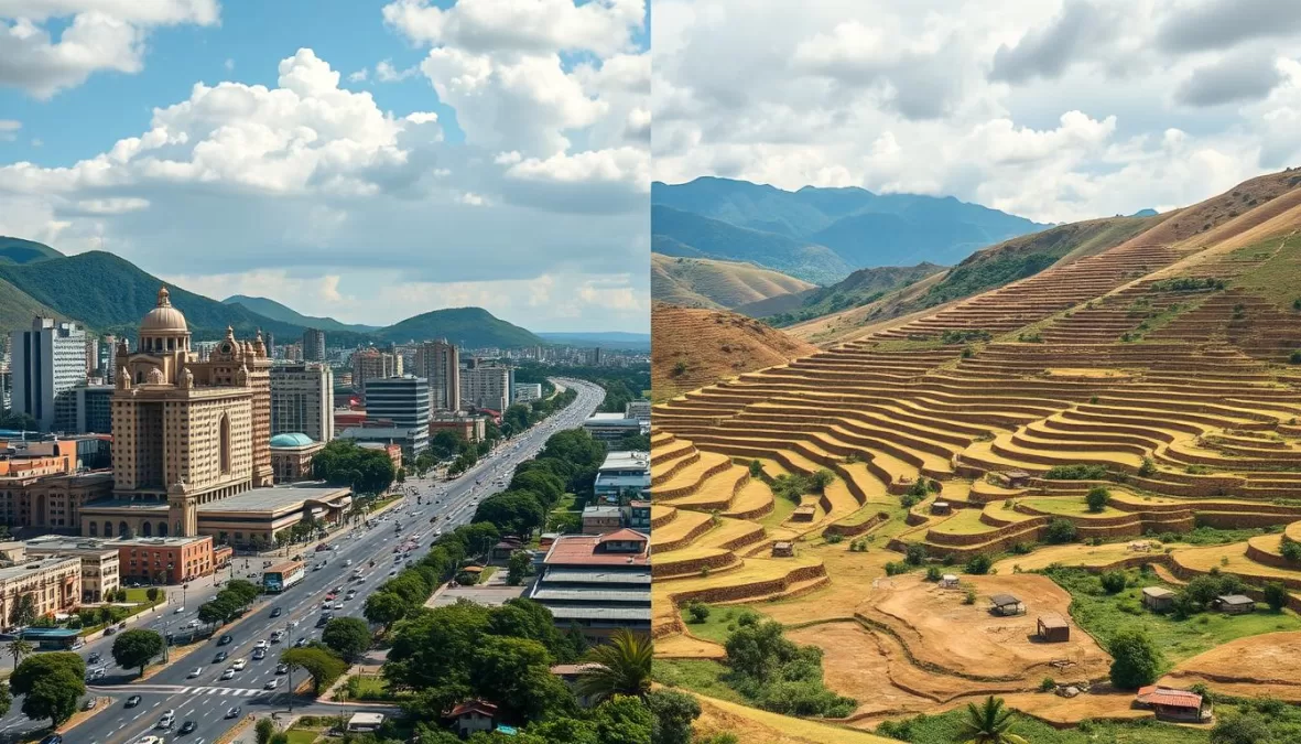 Rural and urban contrast in Ethiopia showing population distribution patterns