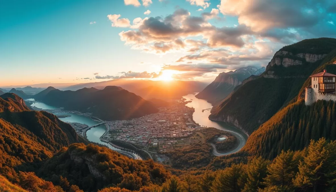 Stunning mountain landscape with lake reflecting snow-capped peaks