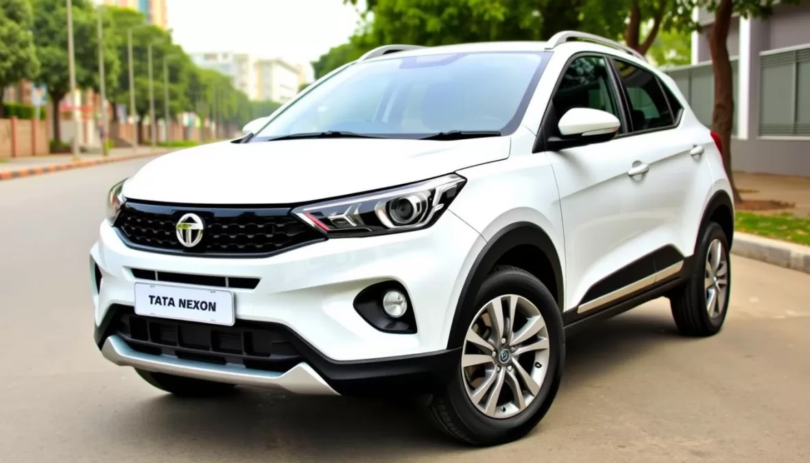 Tata Nexon compact SUV in white color showing its refreshed design, a popular choice in top 10 cars under 10 lakhs in India