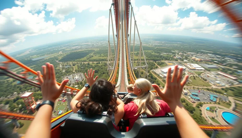 Terrifying drop on one of the scariest roller coasters in the world with riders screaming