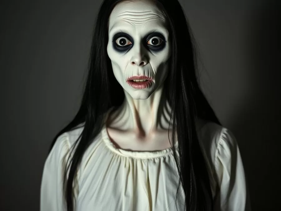 The Pale Lady costume with elongated features and ghostly white appearance