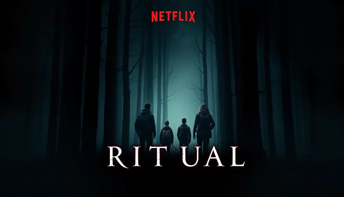 The Ritual movie poster showing four friends hiking in a dark forest - top 10 scary movies on netflix