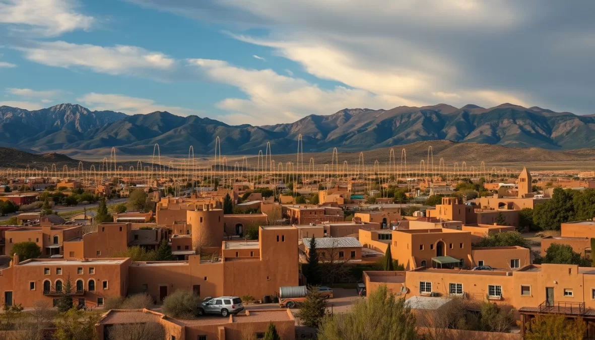 The town of Taos, New Mexico with sound wave visualization overlay