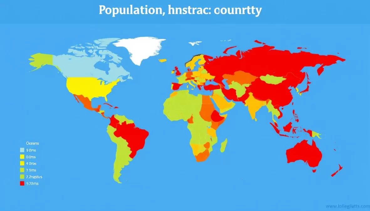 World population distribution map highlighting the top 10 most populated countries in the world 2025