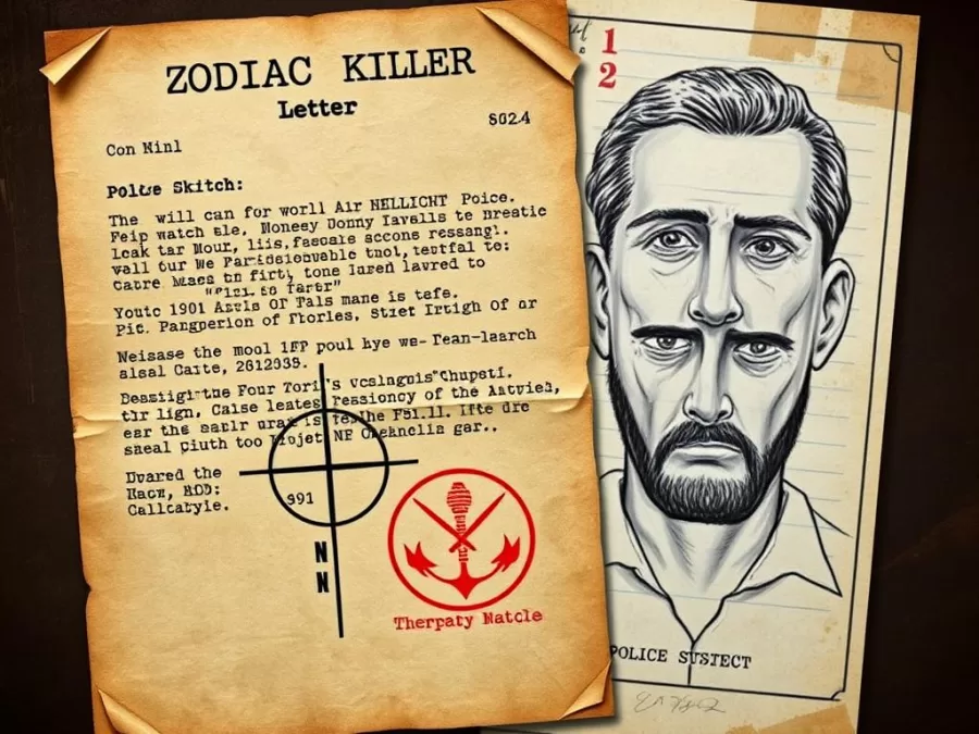 Zodiac Killer's cipher and police sketch