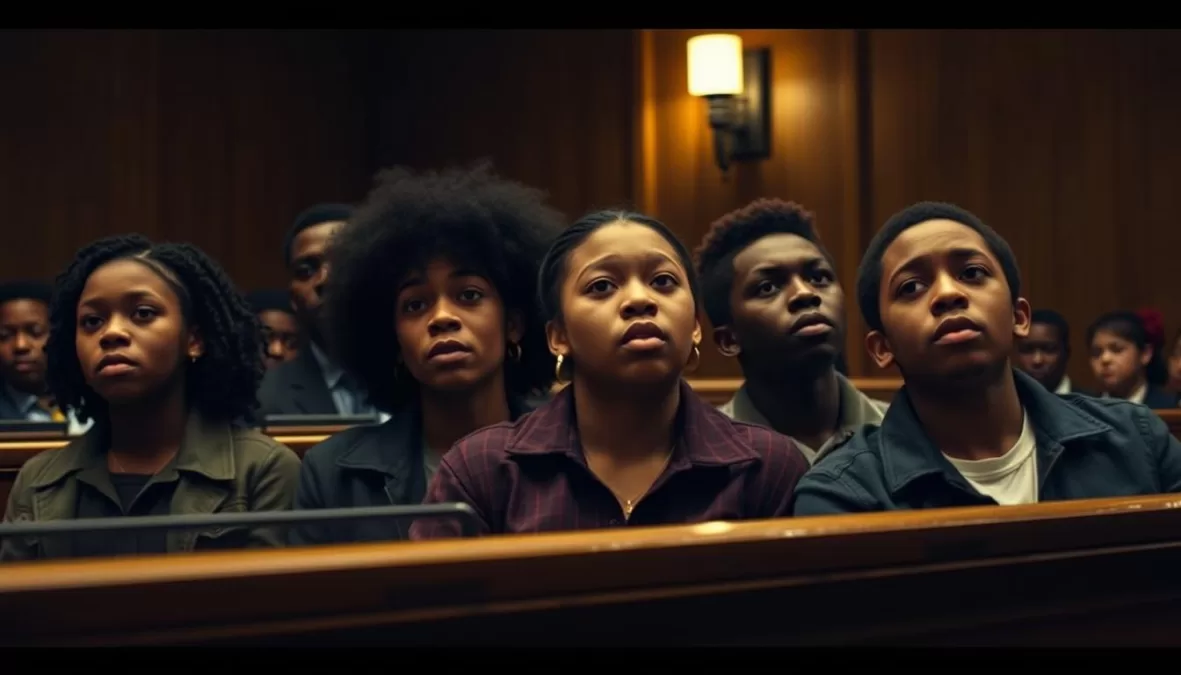 A powerful scene from When They See Us depicting the Central Park Five, ranking among the top 10 Netflix series of all time