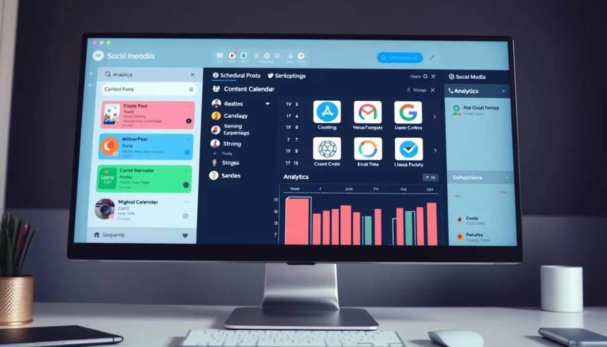 AI social media management dashboard showing scheduled posts for Top 10 side hustles with AI 2025