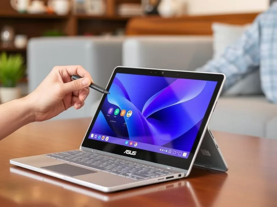 ASUS Chromebook Detachable CM3001 with its keyboard detached and stylus in use