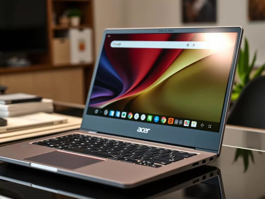Acer Chromebook Plus 514 showing its touchscreen display and backlit keyboard