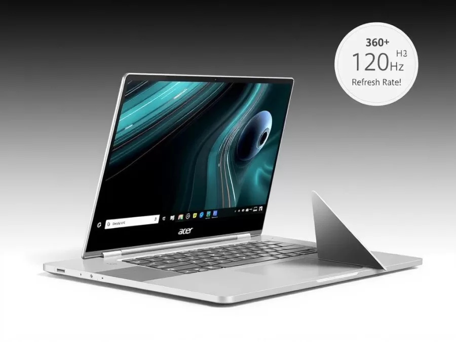 Acer Chromebook Plus Spin 514 in tent mode showing its 360-degree hinge