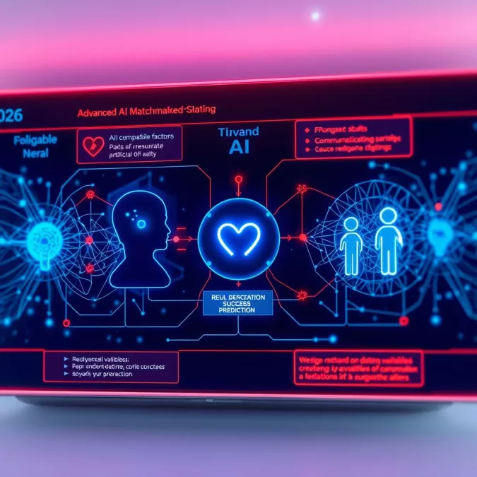 Advanced AI matchmaking algorithm analyzing compatibility for young adults in 2026