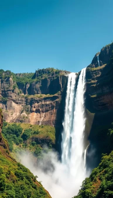 Angel Falls in winter with clear skies and strong water flow in Canaima National Park, Venezuela