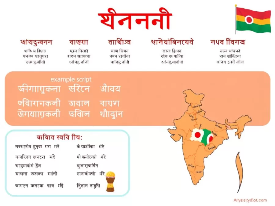 Bengali script examples and map showing Bangladesh and West Bengal where Bengali is the seventh most spoken language in the world