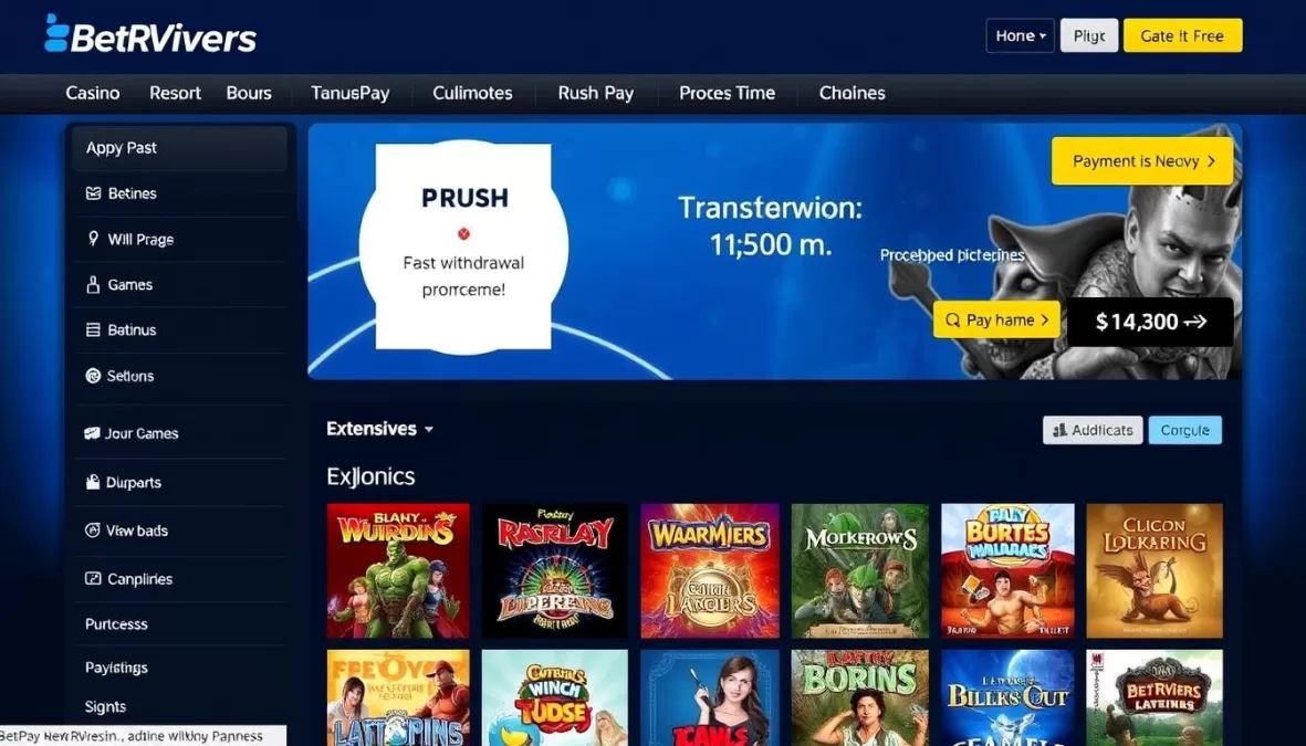 BetRivers Casino showing fast withdrawal process and game selection